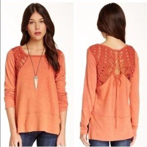 FREE PEOPLE Crochet Lace Up Back Top